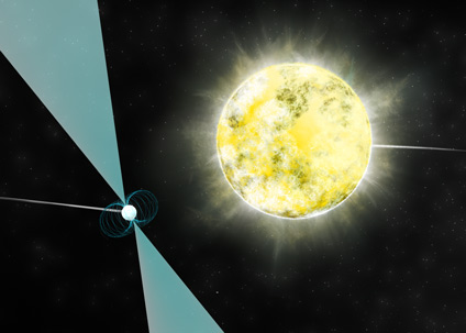Artist impression of a white dwarf star in orbit with pulsar PSR J2222-0137. It may be the coolest and dimmest white dwarf ever identified. (Credit: B. Saxton NRAO/AUI/NSF)