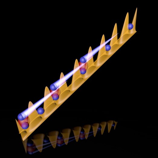 Quantum particles transmit through a whole series of barriers under conditions where a single particle could not do the move. Credit: University of Innsbruck