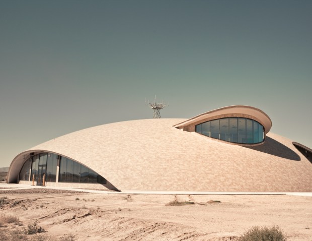 This is Spaceport America's Operations Center. The building, which Hendrickson notes is affectionately called "the sock," houses the facility's mission control center on its upper floor. (Credit: Dan Hendrickson)