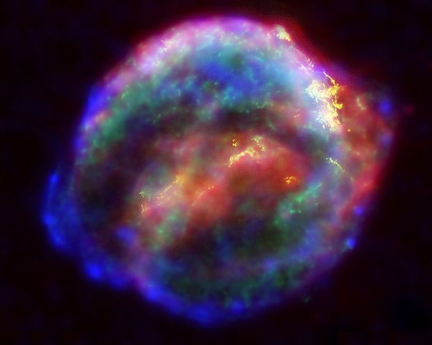 Kepler's Supernova Remnant "On October 9, 1604, sky watchers -- including astronomer Johannes Kepler, spotted a "new star" in the western sky, rivaling the brilliance of nearby planets. "Kepler's supernova" was the last exploding supernova seen in our Milky Way galaxy. (Credit: NASA/ESA/JHU/R.Sankrit & W.Blair)