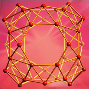 Researchers have shown that clusters of 40 boron atoms form a molecular cage similar to the carbon buckyball. This is the first experimental evidence that such a boron cage structure exists. (Credit: Wang lab / Brown University)