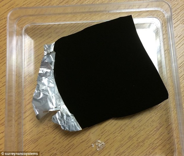 British scientists have created a material which absorbs all but 0.035 per cent of light, a new world record, and is so dark the human eye struggles to discern what it is that it is seeing, giving the appearance of a black hole. (Credit: Surrey Nano Systems)