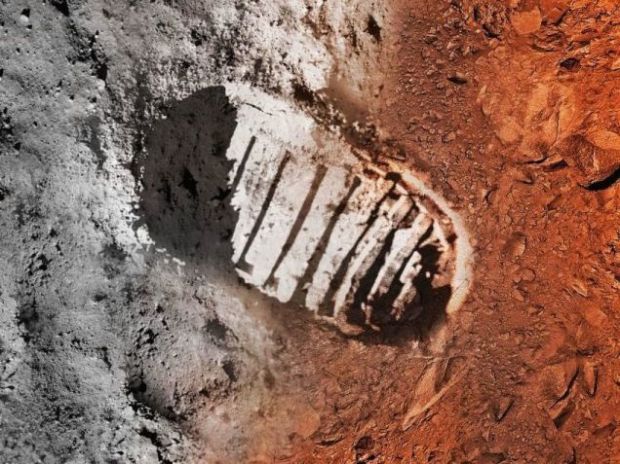 The first Giant Leap was Apollo 11 landing astronauts on the moon. The next Giant Leap could be Apollo 45 landing humans on Mars. (Credit: NASA)