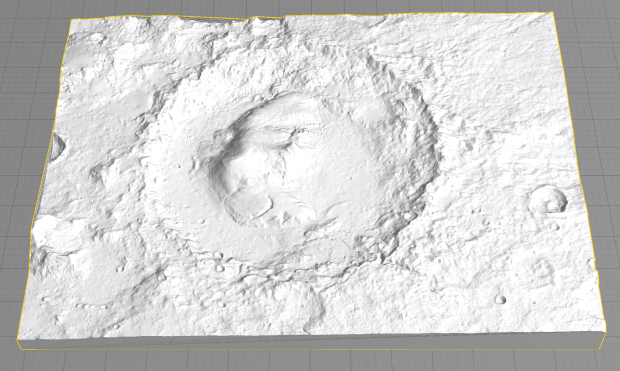 Model of Mars' Gale crater.  NASA has released STL files so you can 3D print your own scale models of space probes, asteroids and the surface of the moon. (Credit: NASA)