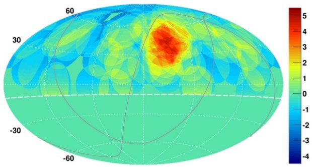 The hotspot map for ultrahigh-energy cosmic rays. (Credit: Telescope Array)