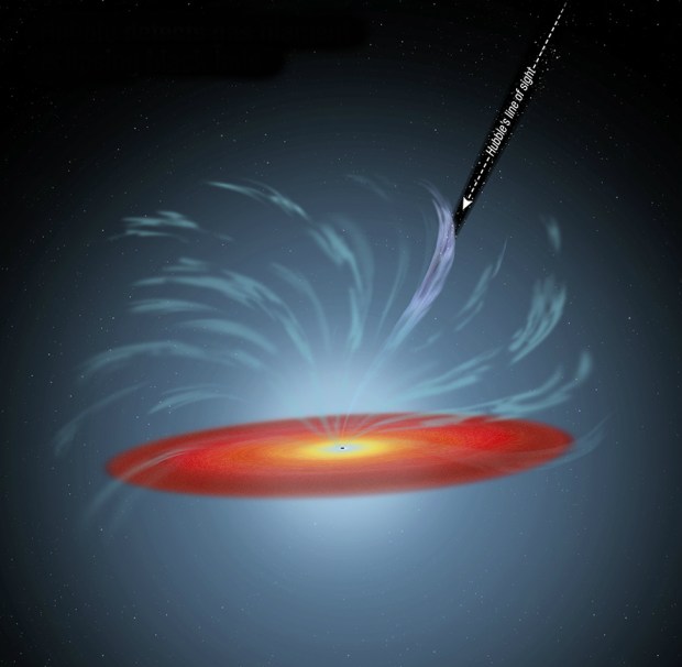 Map of the gas streamer spewing from the heart of NGC 5548. (Credit: NASA, ESA, and A. Feild (STScI))