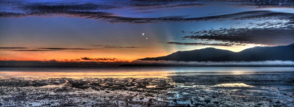 A panoramic view of the Venus Jupiter Conjunction on August 17, 2014, taken from the Cairns Esplanade in Queensland Australia. (Credit: Joseph Brimacombe.)