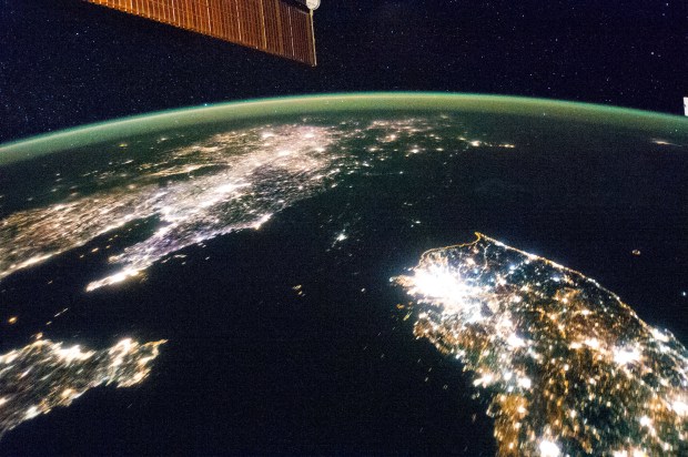 North Korea is barely lit when juxtaposed with neighboring South Korea and China. (Credit NASA)