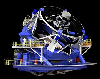 The 8.4-meter LSST will use a special three-mirror design, creating an exceptionally wide field of view. (LSST/rendering) 