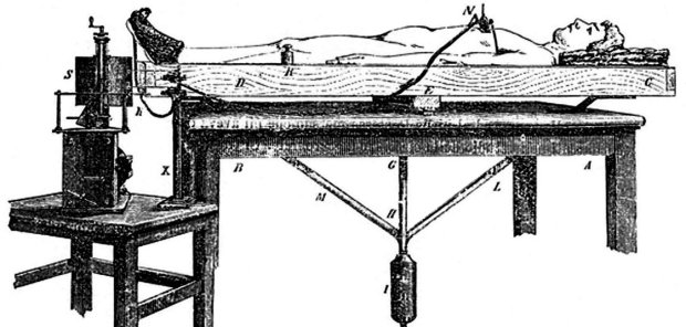  Angelo Mosso's "human circulation balance" machine worked like a seesaw to measure blood flow changes to the brain. (Credit: Stefano Sandrone et al.)