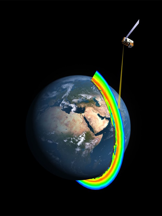 A cross-section of the Earth's ozone layer as measured by the limb profiler, part of the Ozone Mapper Profiler Suite that's aboard the Suomi NPP satellite. (Credit: NASA/NOAA) 