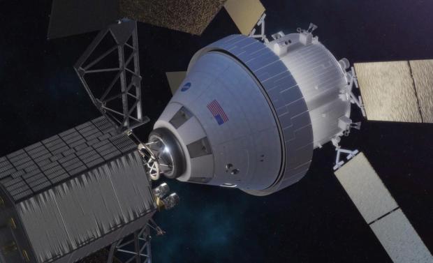  A concept image of the Orion spacecraft docking with the robotic asteroid redirect vehicle. (Credit: NASA)