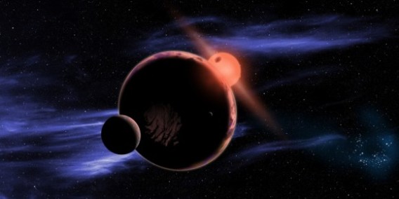 An artist’s concept of a rocky world orbiting a red dwarf star. (Credit: NASA/D. Aguilar/Harvard-Smithsonian center for Astrophysics)