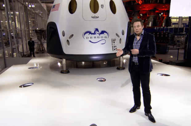 SpaceX CEO Elon Musk and the new Dragon V2, which will soon carry people to the International Space Station (Credit: SpaceX_