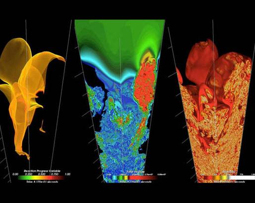 Complex Fluid Mechanics - Detailed visualizations of the nuclear combustion inside a supernova. The calculations are based on fluid mechanics, showing how the explosion rips through the star. (Credit: Argonne National Laboratory)