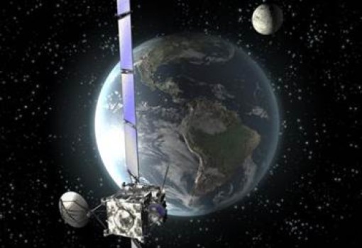 An artist's rendition of Rosetta probe during a flyby. (Credit: ESA/C.Carreau)