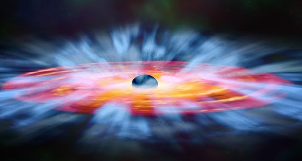 The gravity of a black hole swallows the matter around it. The link between tensor networks and quantum entanglement may prove useful in studying the physics of black holes, some physicists propose. (Credit: )