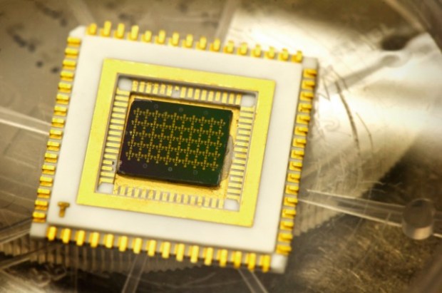 Researchers at UT Arlington have created the first electronic device that can cool electrons to -228 degrees Celsius (-375F), without any kind of external cooling. (Credit: S. Anthony) 