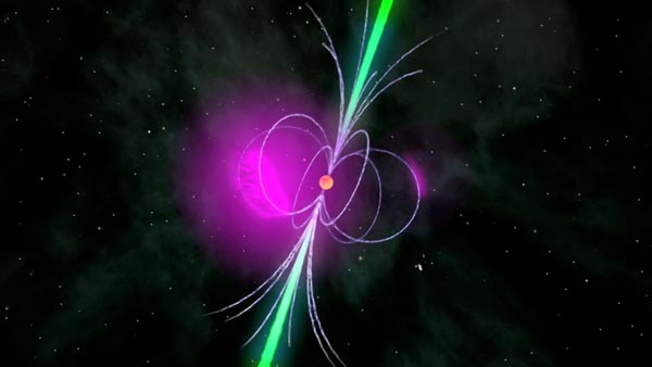 A pulsar is the rapidly spinning and highly magnetized core left behind when a massive star explodes. Because only rotation powers their intense gamma-ray, radio and particle emissions, pulsars gradually slow as they age, and eventually cease their characteristic emissions. (Credit: F. Reddy of Goddard Space Flight Center, NASA)