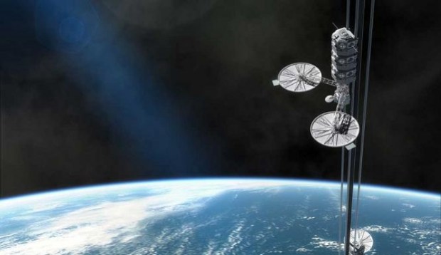Japanese construction giant Obayashi believe that carbon nanotechnology is developing quickly enough that a space elevator may be a reality as early as 2050, and they plan to be the first to make one. (Credit: ABC News Australia)