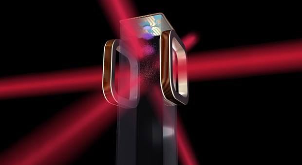 rtist's concept of an atom chip for use by NASA's Cold Atom Laboratory (CAL) aboard the International Space Station. CAL will use lasers to cool atoms to ultracold temperatures. (Credit: NASA)