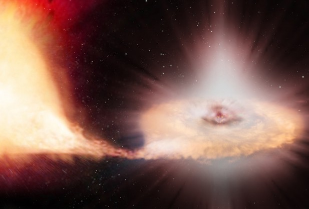 Less than two months after it first began repeatedly scanning the sky, the ESA’s Gaia space observatory has discovered its first supernova – a powerful stellar explosion that had occurred in a distant galaxy located some 500 million light-years from Earth, the agency announced on Friday.  The above is an artist’s impression of a Type Ia supernova – the explosion of a white dwarf locked in a binary system with a companion star. (Credit: ESA/ATG medialab/C. Carreau, Bednar) 