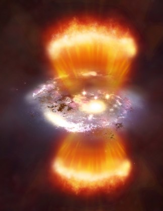 An artist's rendition of one of the newly discovered SPIRE 'hot starburst' galaxies (credit: NASA/CXC/M.Weiss)