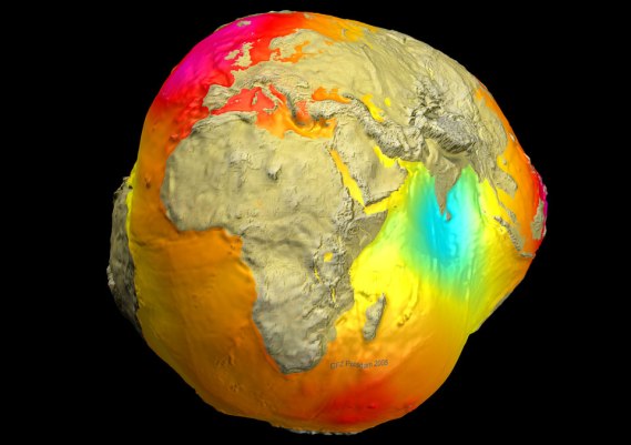 The slight difference in the gravity of Earth in different locations illustrated. (Credit: NASA)