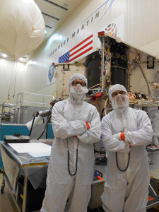 Kevin Walsh (left) and I pose for a shot with OSIRIS-REx in the background.